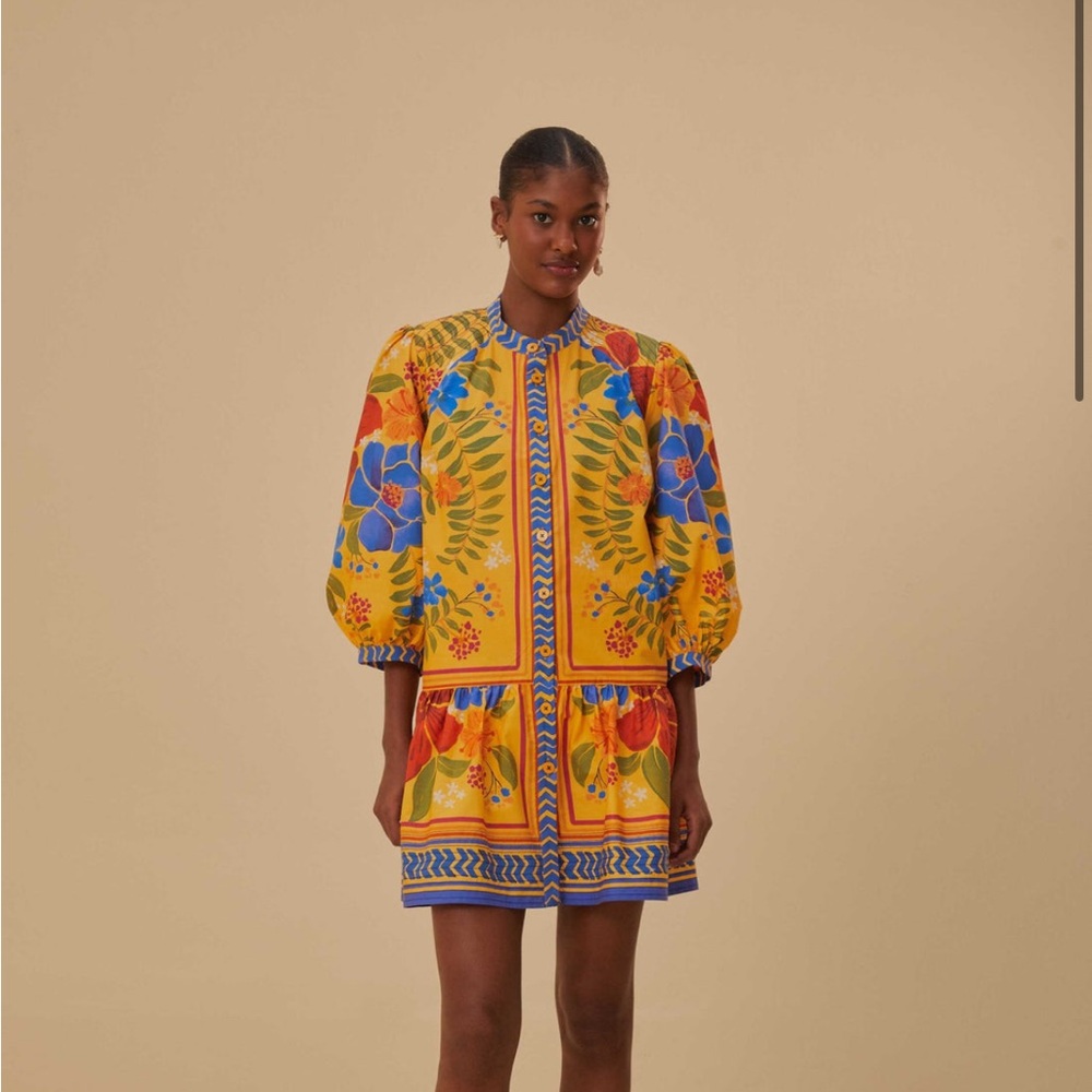 Farm Rio Yellow Floral Yard Mini Dress